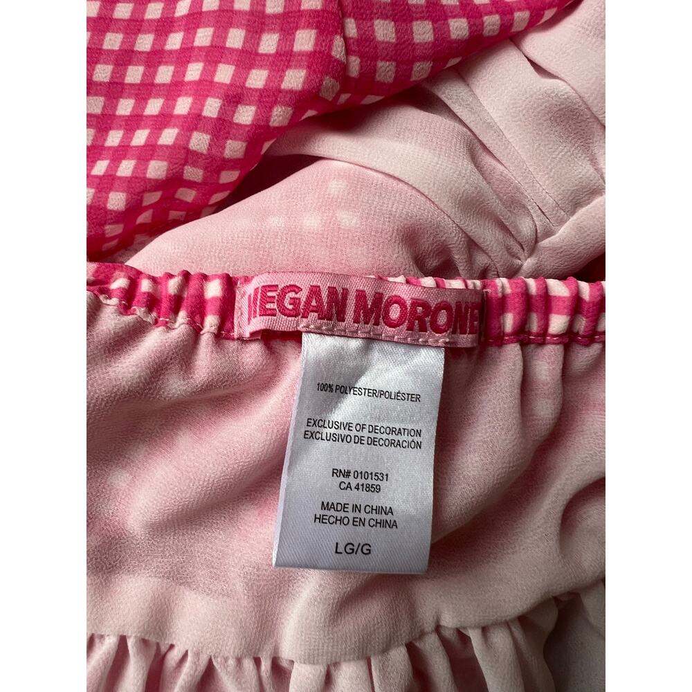 Megan Moroney Pink Gingham 2 Piece Set Crop Top Ruffle Shorts Lace Trim XL L - Picture 6 of 9